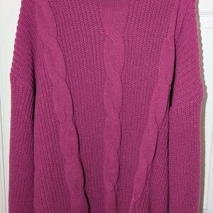 Elegant Magenta Cable Knit Turtleneck Sweater